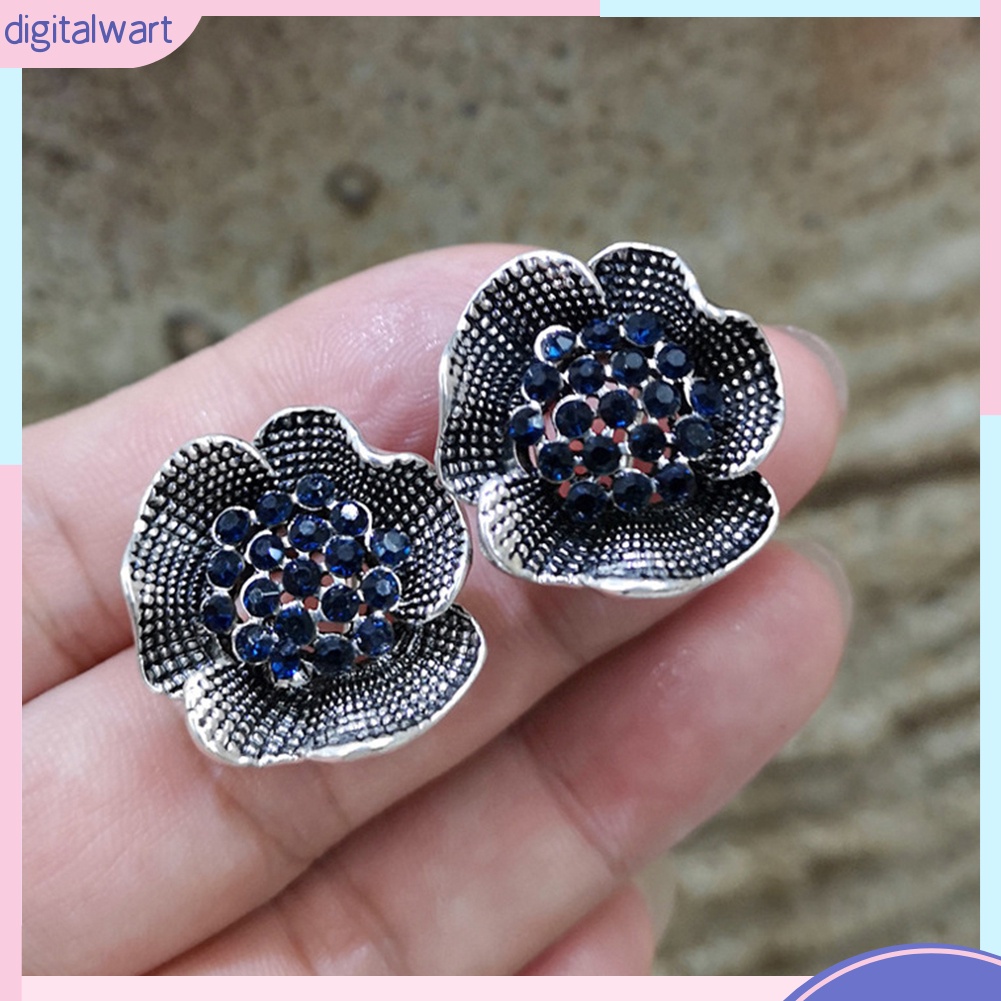 Cặp Khuyên Tai Hình Hoa Hồng Đính Đá Quý Nhân Tạo Sang Trọng Cá Tính Dành Cho Nữ