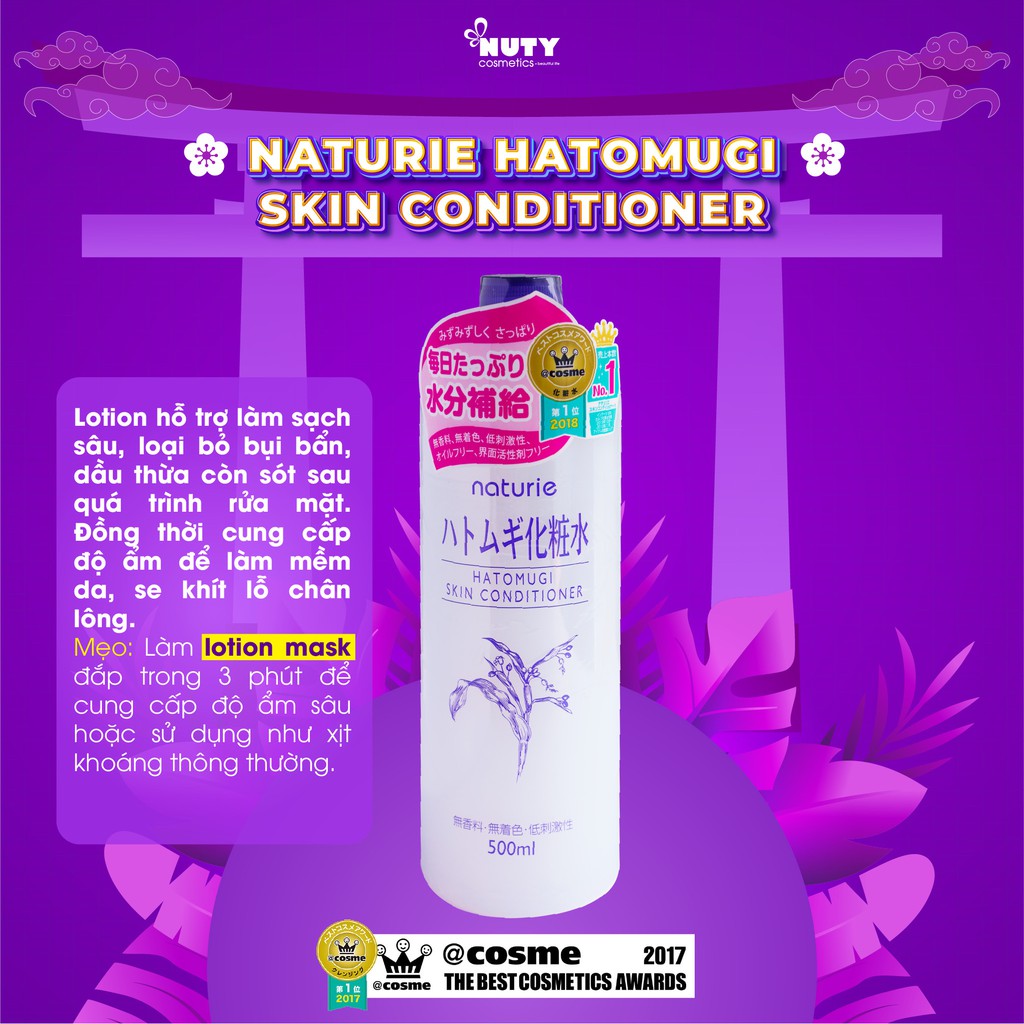 Nước Cân Bằng Da Naturie Hatomugi Skin Conditioner (500ml)