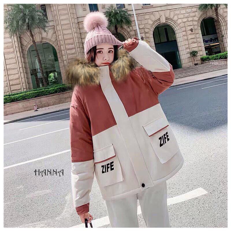 Áo Khoác Kaki Nữ 2 Lớp Lông Cừu Cực Ấm, Áo Khoát Dày Có Mũ Lông, Túi Trước Phối Màu Đẹp Mắt, Hàng Cao Cấp | Hanna