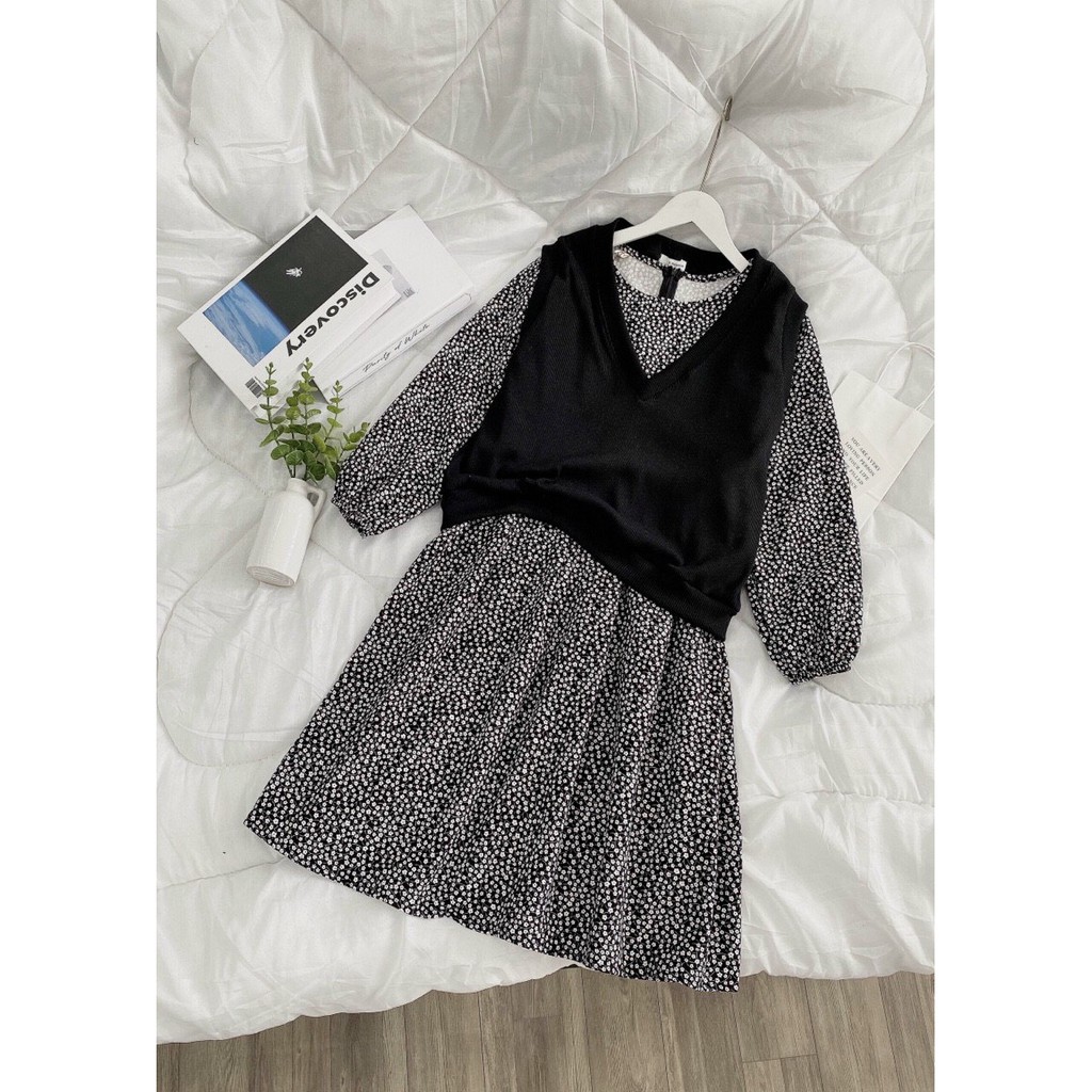 Set đồ nữ, set đầm babydoll hoa nhí kèm gile cổ V mặc siêu xinh mặc đi chơi đi dạo hay đi du lịch thoải mái Tây Thi Shop | BigBuy360 - bigbuy360.vn