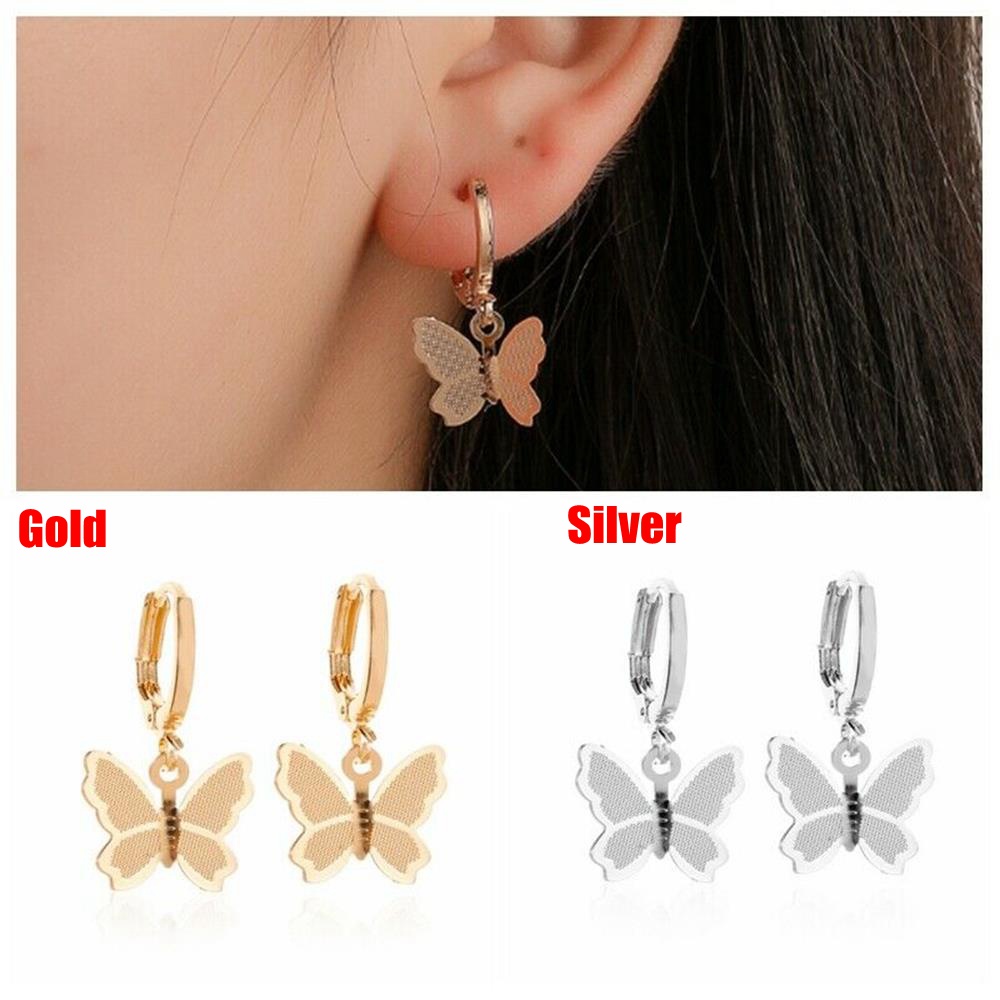 Khuyên Tai Dạng Móc Mặt Tròn Hình Bướm Nhiều Màu Thời Trang Cho Nam Và Nữ