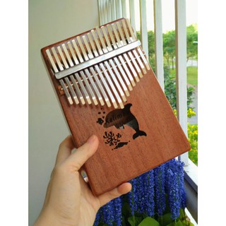 Kalimba 17 phím gỗ Manhogany hình cá heo - tặng full phụ kiện