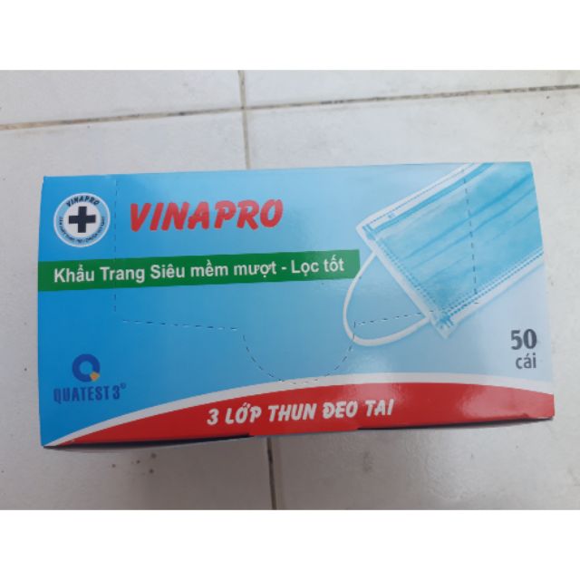 Khẩu trang y tế Vinapro 3 lớp hộp 50 cái