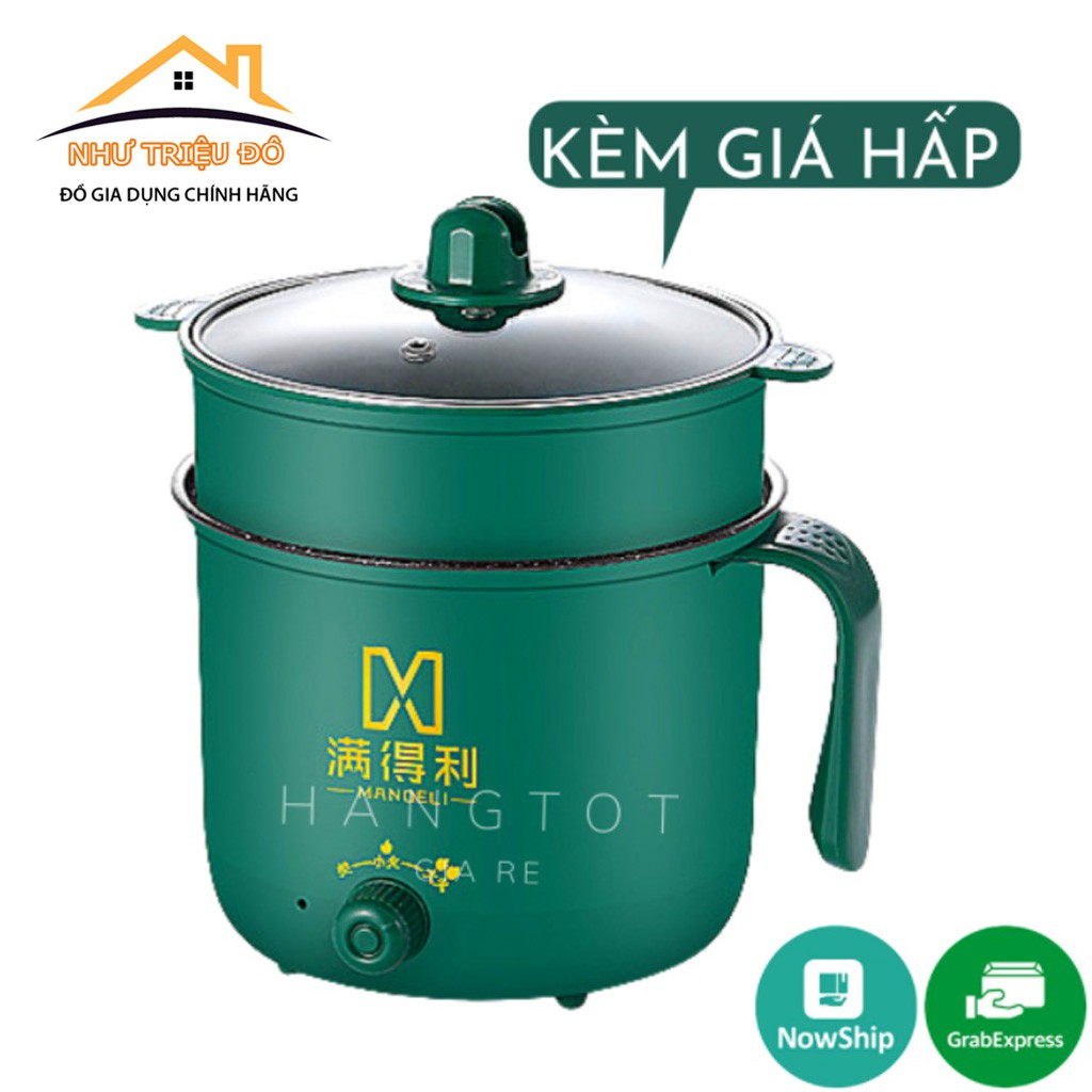 Nồi Lẩu Mini, Ca Nấu Mì Nấu Cơm Đa Năng Có Tay Cầm 1,8L - Nồi Lẩu Điện 2 Nấc Nhiệt Kèm Giá Hấp Siêu Hot