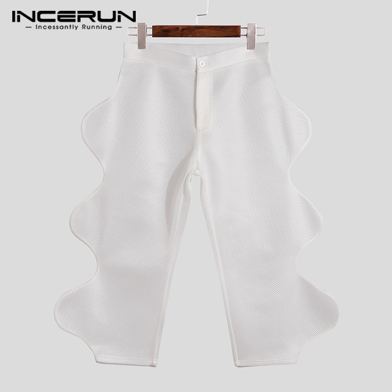 Quần dài INCERUN vải lưới xuyên thấu thiết kế gợn sóng thời trang dành cho nam