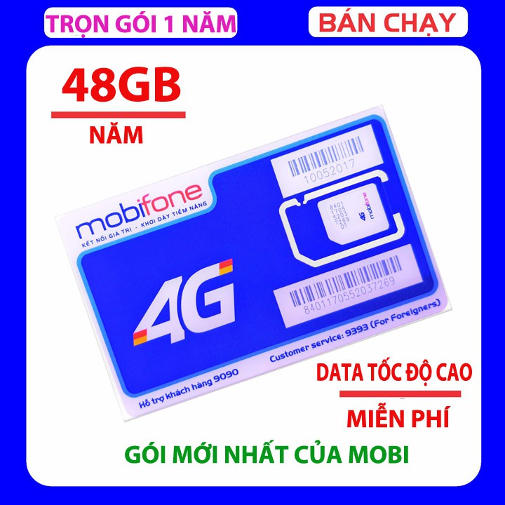 Sim Mobifone MDT250A Chuẩn 4G Hỗ Trợ 3G Khuyến Mãi Dùng Gói Cước 1 Năm Free Tặng 48GB/Năm Tốc Độ Cao