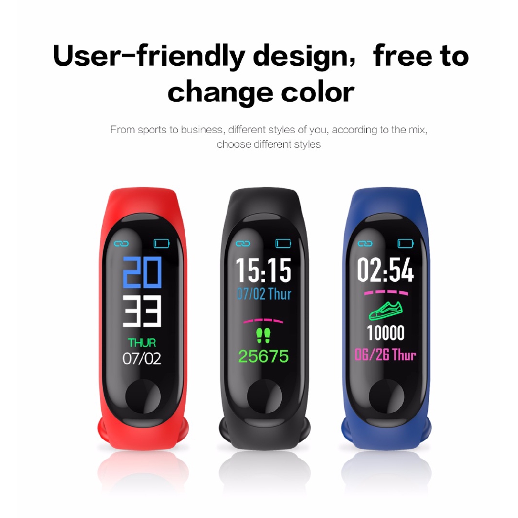 Đồng hồ thông minh đeo tay M3 Pro Smart Band/VS M3 Plus Smart/PK Mi Band 3 theo dõi sức khỏe chống thấm nước