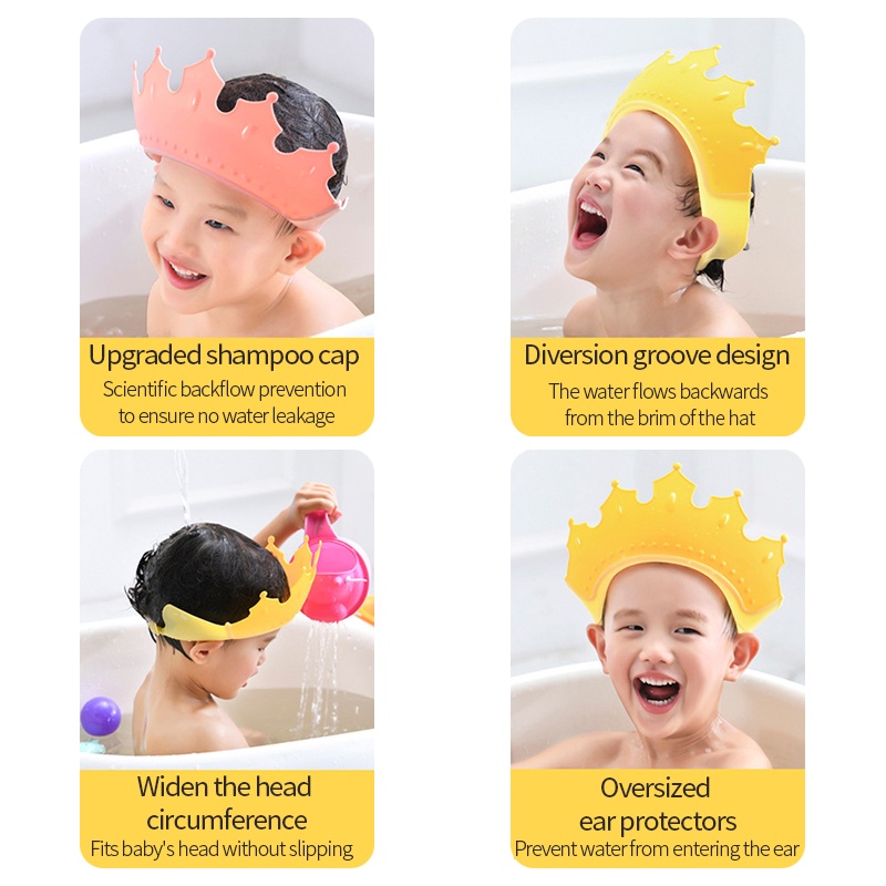 Mũ Gội Đầu Chắn Nước Chống Thấm Nước Họa Tiết Hoạt Hình Có Thể Điều Chỉnh Cho Bé