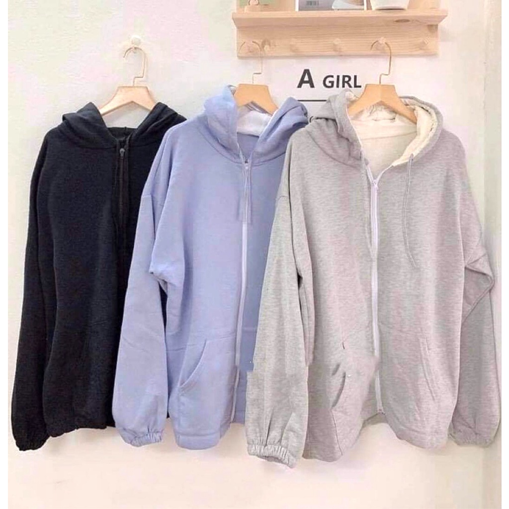 Áo Khoác Hoodie Bo Tay Bồng PEONYB Nữ [FREESHIP]  Jacket nỉ form rộng màu ĐEN | XÁM | XANH cá tính Ulzzang