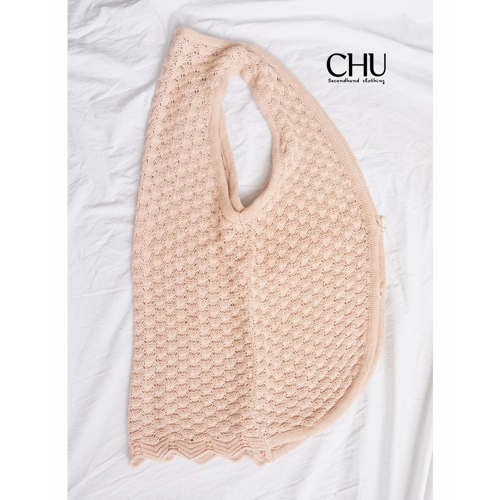 Áo gile len 2hand socute dành cho nữ màu hồng nhạt - chu_2nd