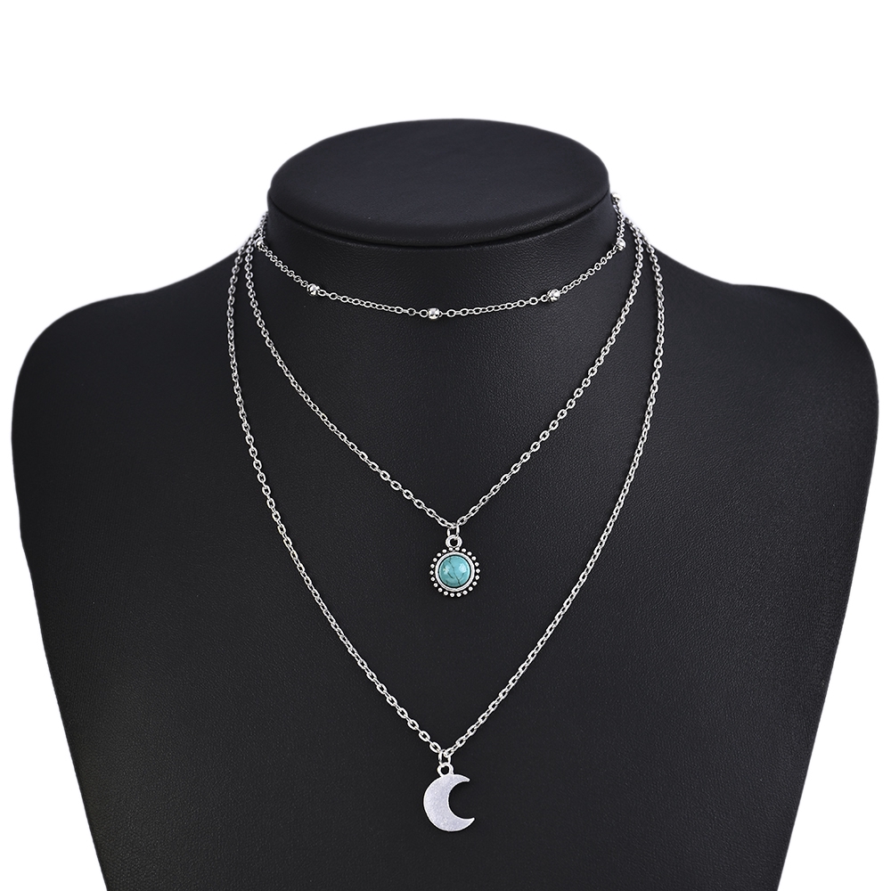 Dây chuyền nhiều lớp mặt hình trăng lưỡi liềm phong cách Boho