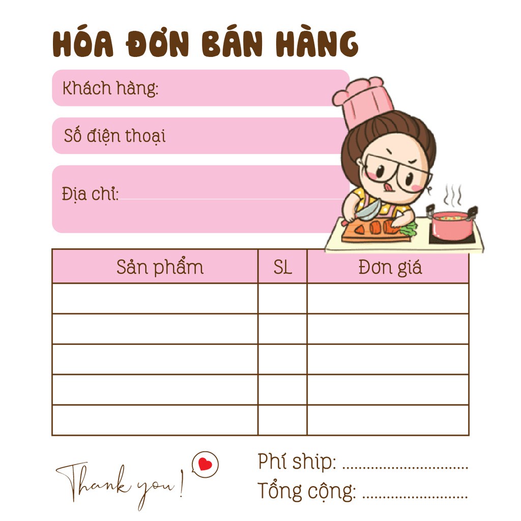 200 tờ hóa đơn , hóa đơn bán hàng , hóa đơn 1 liên , hóa đơn dễ thương