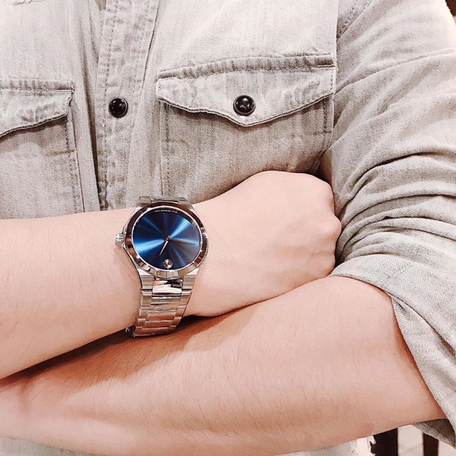 Đồng Hồ Movado Nam Chính Hãng 0606335 Defio Quartz Blue Dial Stainless Steel Men’s Watch