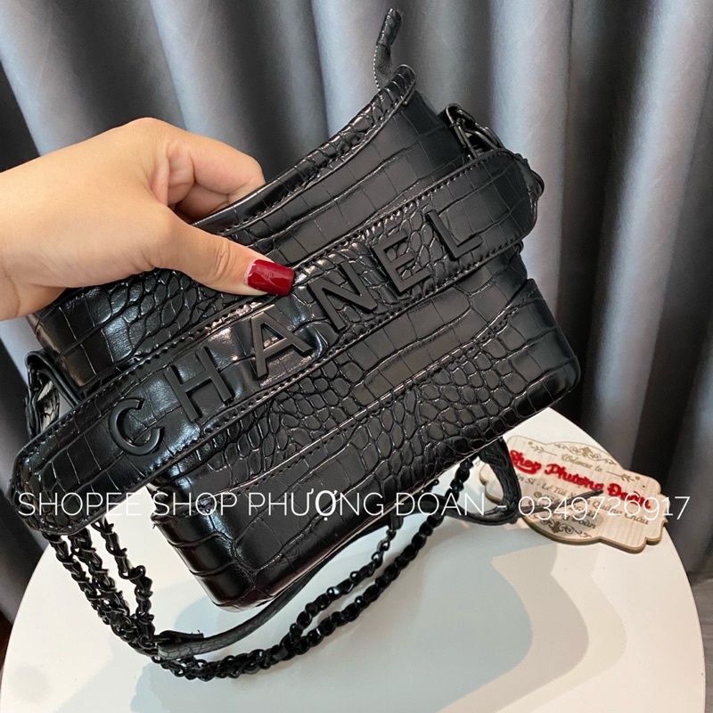 [XẢ KHO SỐC] Túi hobo vân rắn Full Black size 20cm lót đỏ (Ko hộp)