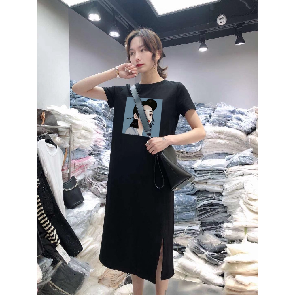 Đầm thun ngắn tay thiết kế dáng rộng che khuyết điểm cho nữ | BigBuy360 - bigbuy360.vn