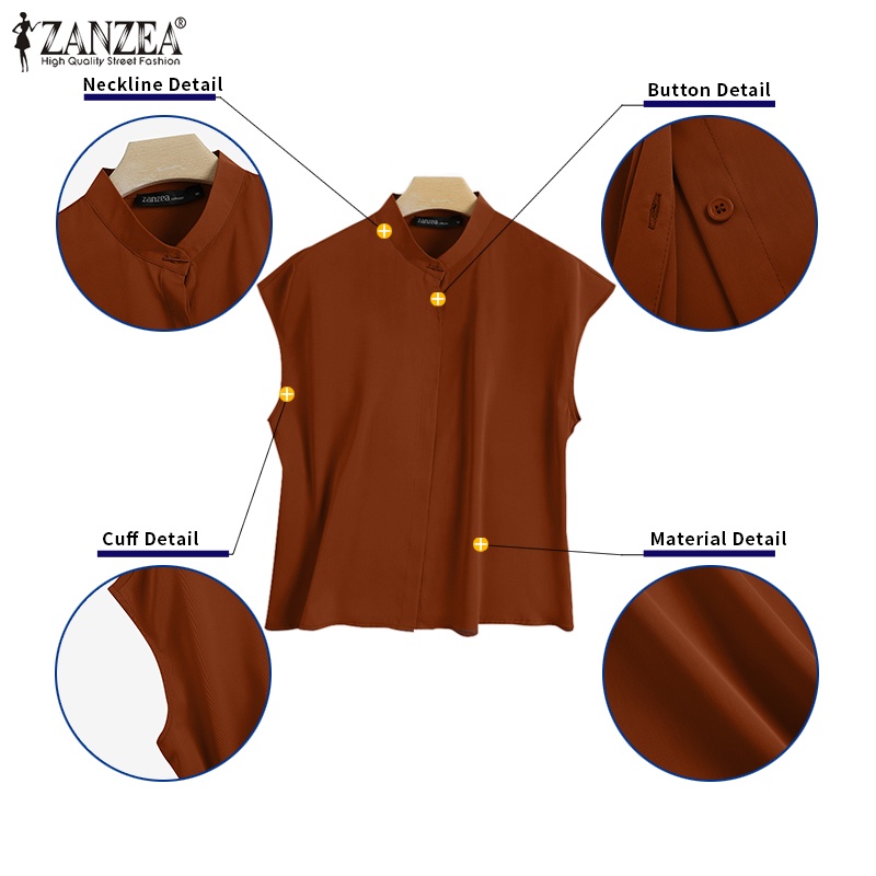 Áo sơ mi Zanzea tay ngắn dáng rộng màu trơn cài nút thanh lịch cho nữ