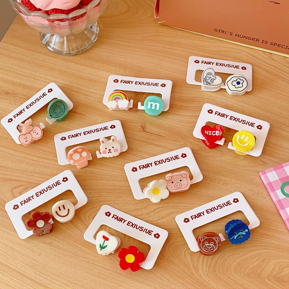 Set 2 kẹp tóc Mini hình gấu hoạt hình màu kẹo dễ thương phong cách Hàn Quốc cho học sinh