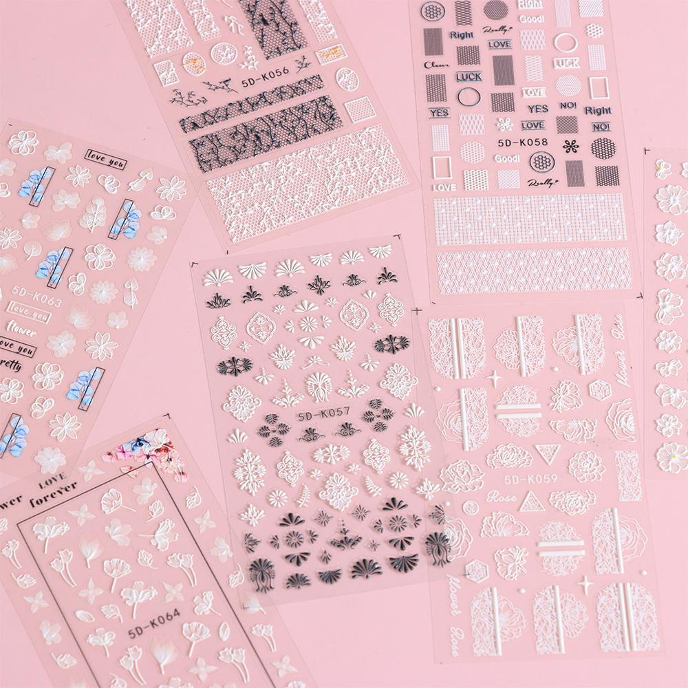 Hình Dán Trang Trí Móng Tay Họa Tiết Hoa Trắng Đen Bằng Acrylic