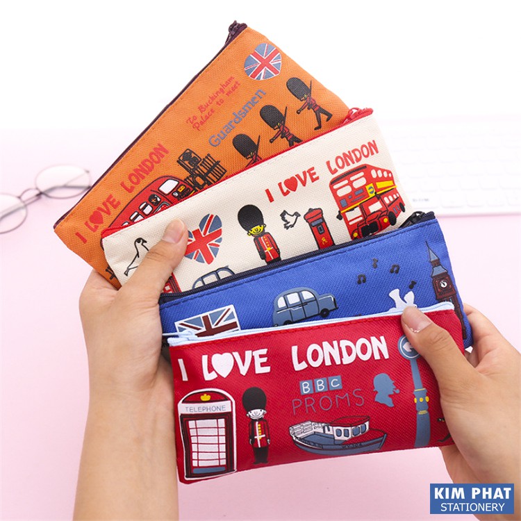 Túi đựng bút bằng vải họa tiết hoạt hình dễ thương LONDON