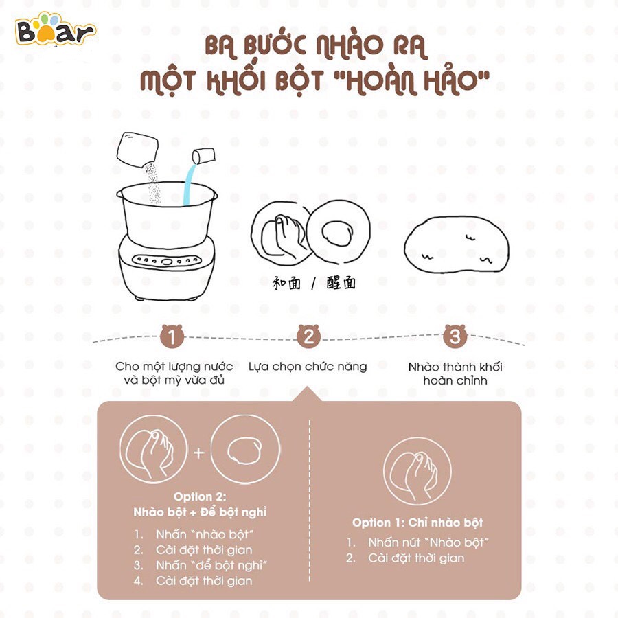 Máy Nhào Bột, Máy Nhồi Bột Tự Động Bear 5L, 2 chế độ trộn và ủ, đảo đều đa góc, hẹn giờ tự động - LB1910213