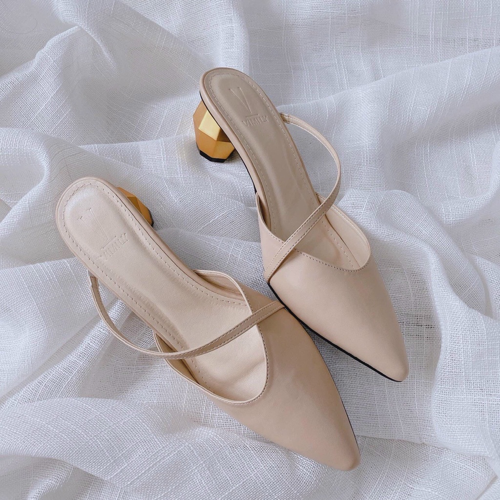 Giày sục mũi nhọn quai chéo gót vàng mã M92