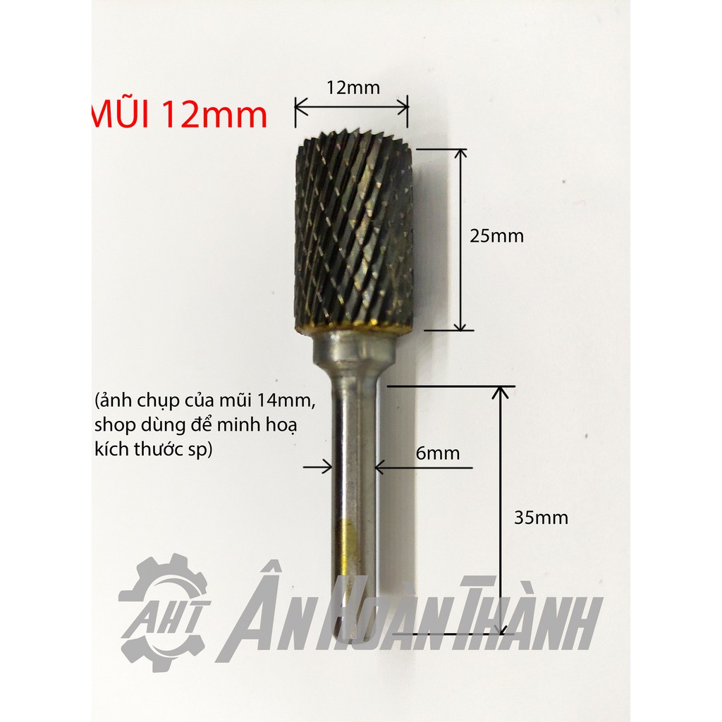 Mũi Mài Hợp Kim Vonfram Siêu Cứng – Cán 6mm – Hình Trụ 2 Xoáy