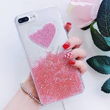 O4 Ốp điện thoại trái tim trơn ốp điện thoại nước chảy kim tuyến dễ thương