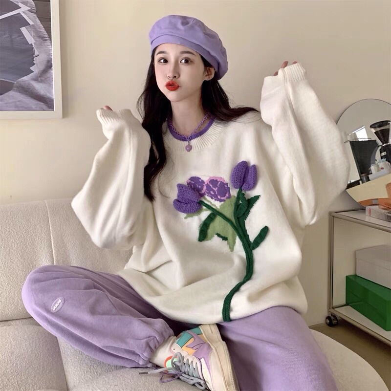Áo len hoa tulip tươi trẻ nổi bật