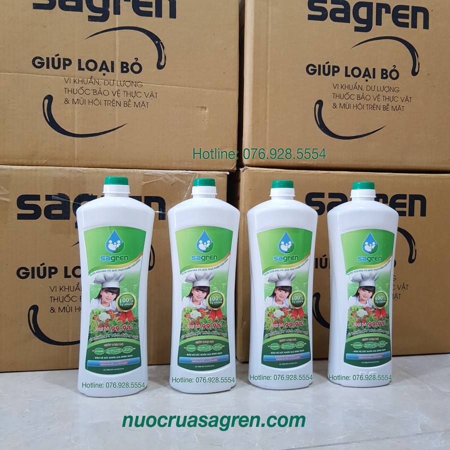 Nước rửa rau củ quả Sagren chai 1 lít - vệ sinh và diệt khuẩn tới 99,9%