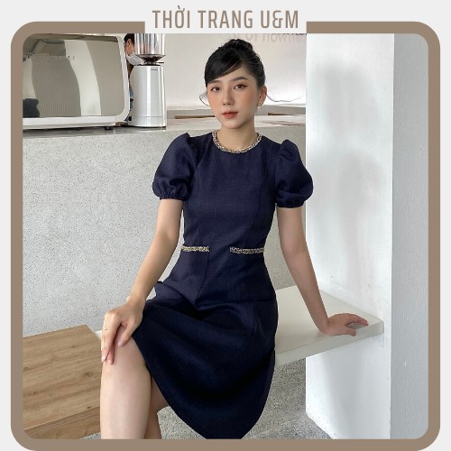 Đầm Xanh Than Tay Bo Cổ Tròn Độc Đáo Đủ Size 40kg-80kg | BigBuy360 - bigbuy360.vn