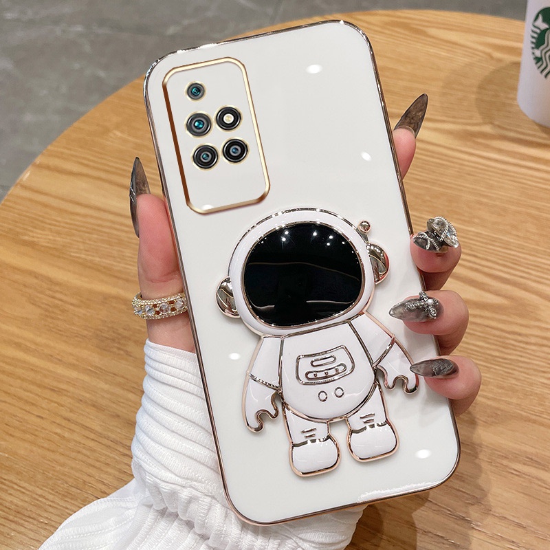 Ốp lưng Giá đỡ phi hành gia mạ vàng sang trọng Giá đỡ tích hợp Vỏ mềm Tương thích với Cho XIAOMI Redmi Note 11 11T PRO 11TPRO 11S 11R 11EPRO 10 10T Ốp silicon TPU màu trơn đơn giản case