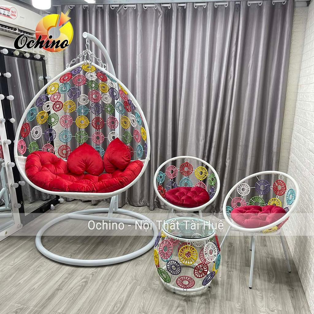 Bộ Xích Đu Sân Vườn Cao Cấp Dành Cho 2 Người Mẫu Hoa Bền Đẹp (Hàng Có Sẵn)