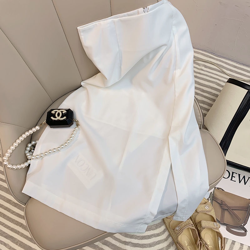 Set Áo Thun Tay Phồng Cổ Chữ V + Chân Váy Xẻ Tà Lưng Cao Thời Trang Cho Nữ