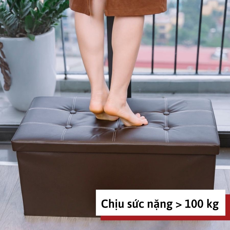 Hộp đựng đồ kiêm ghế ngồi đa năng có nắp đậy, khung gỗ nhân tạo bọc da chắc chắn