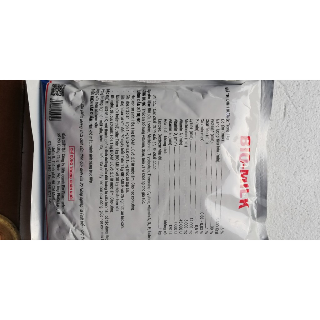 1 kg Bio-Milk Sữa cao cấp bổ sung vitamin, đạm, béo và vi khoáng chuyên dùng cho heo con, heo nái.