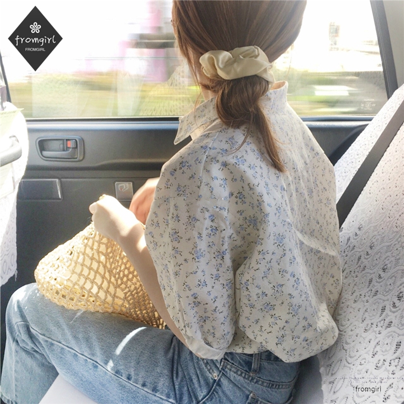 Áo kiểu tay ngắn in hoa thời trang cổ điển