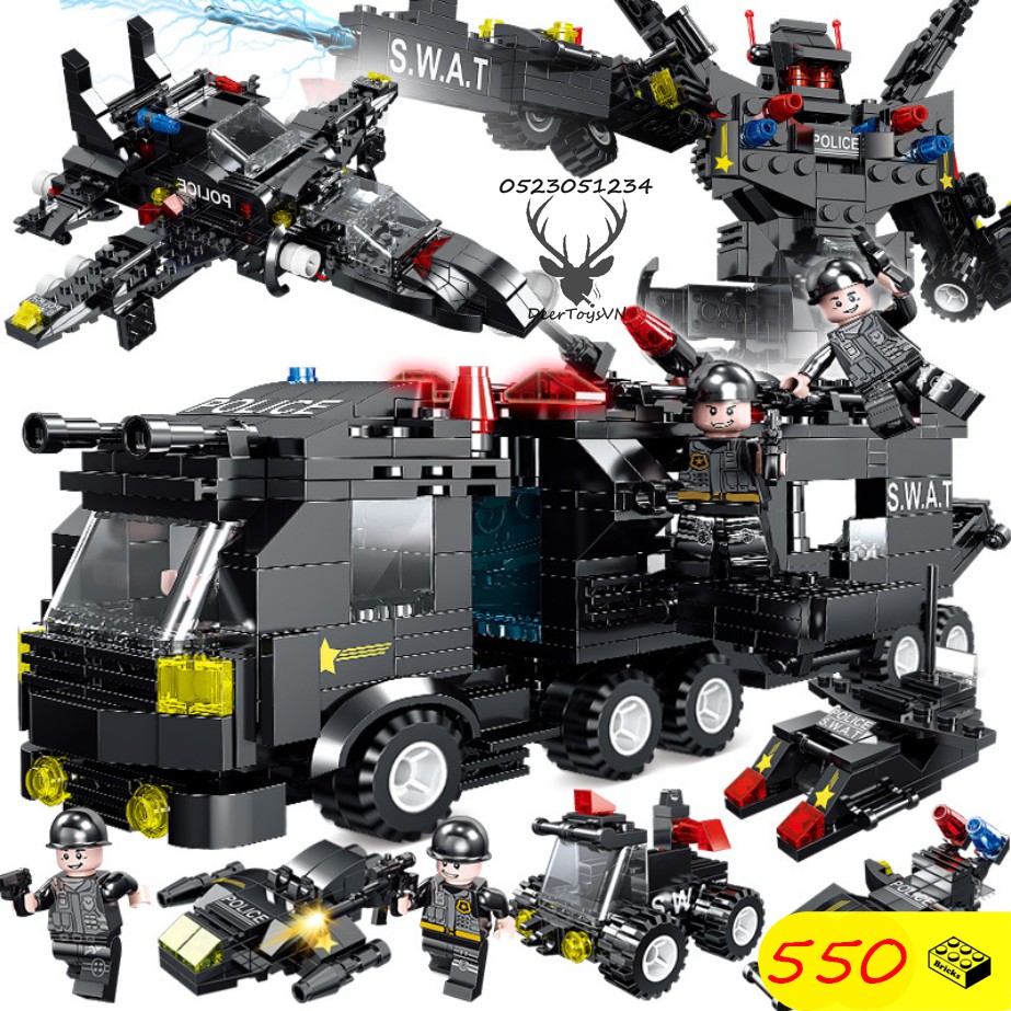 [550 CT-TÚI BÓNG] BỘ ĐỒ CHƠI XẾP HÌNH LEGO CẢNH SÁT, LEGO OTO, LEGO ROBOT, LEGO THUYỀN, LEGO TRỰC THĂNG, LEGO XE SWAT