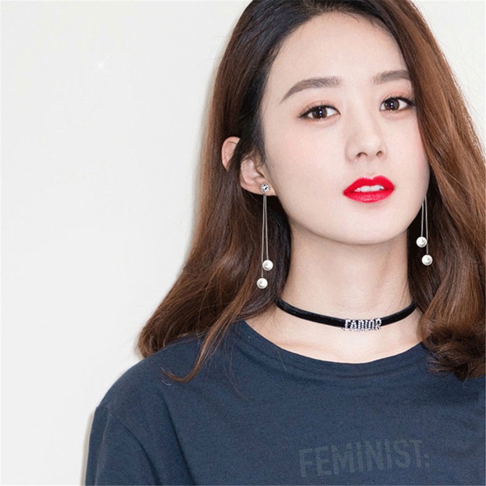 Bông Tai Dáng Dài Đính Ngọc Trai Phong Cách Hàn Quốc