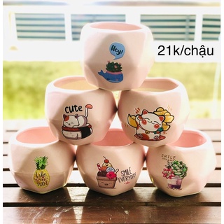 Chậu sứ kim cương màu in hình 8x8cm