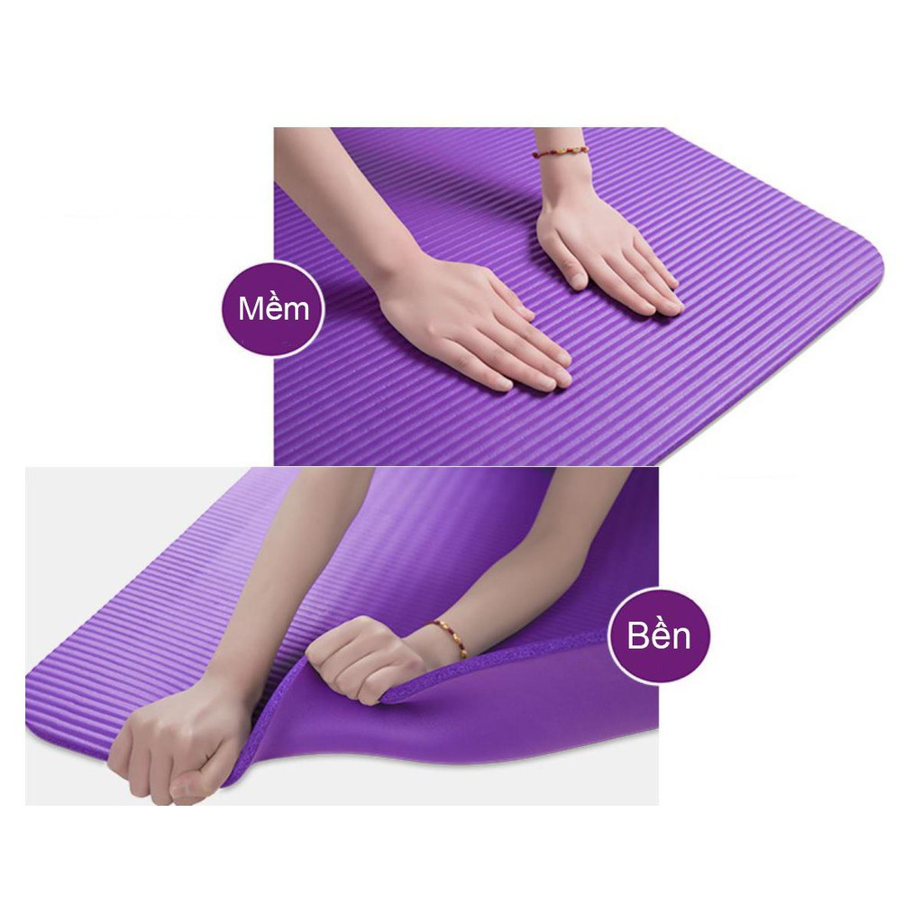 Thảm tập Yoga, Gym, Fitness Cao Cấp có vân sọc dày 10mm TPE Hàn Quốc(Tặng Kèm Túi Đựng Và Dây Buộc Thảm Sang Trọng)