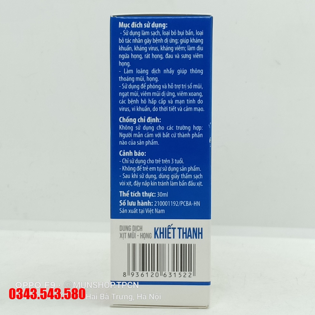 Dung dịch xịt mũi họng Khiết Thanh chai 30ml