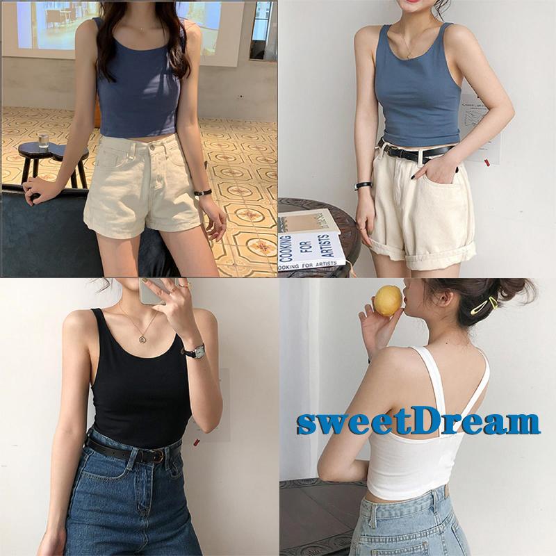 💐Áo Croptop Sát Nách Cổ Chữ U Màu Sắc Đơn Giản Cho Nữ