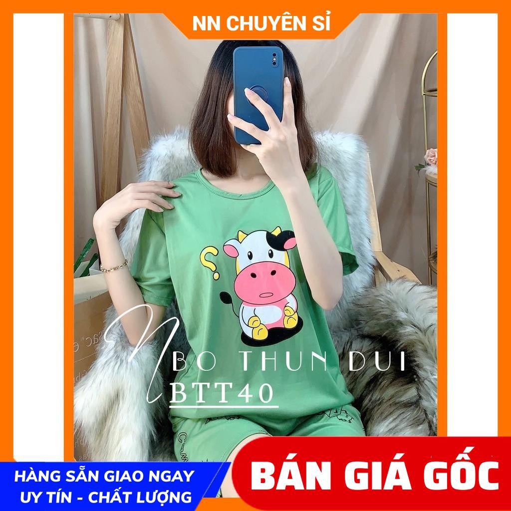 Đồ bộ nữ mặc nhà Vải thun mềm mịn mát co giãn tốt in họa tiết hoạt hình bò sữa dễ thương BTT