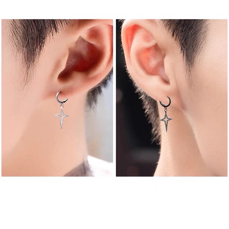 Khuyên Tai Bông Tai Nam Nữ Hình Ngôi Sao 4 Cánh Thép Titan Không Gỉ H07