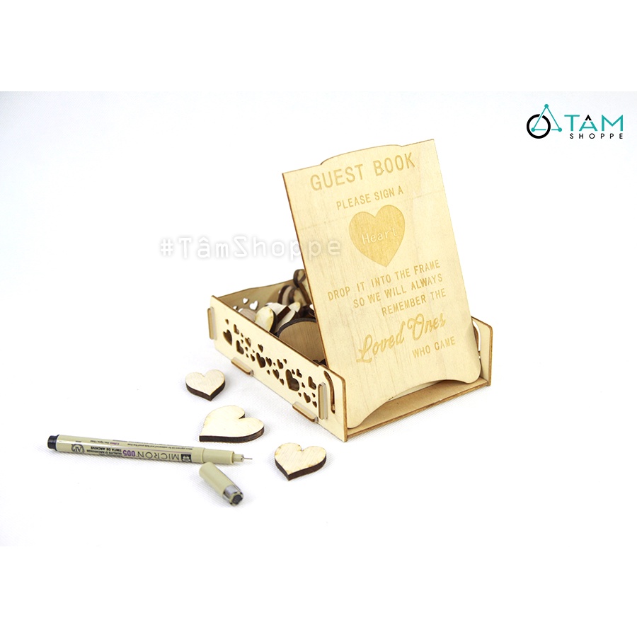 [GỖ VÁN ÉP]Hộp guest book gỗ lắp rắp trang trí cưới TTC-01