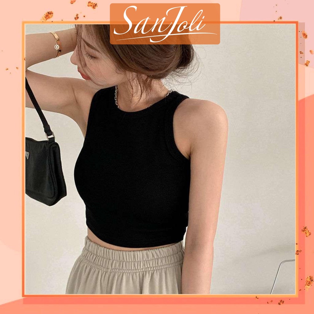 Áo Croptop Ba Lỗ Nữ SanJoli body kiểu thun sexy hở vai Hàn Quốc giá rẻ Kiểu dáng Ulzzang 2 màu đen Trắng AO013 | BigBuy360 - bigbuy360.vn