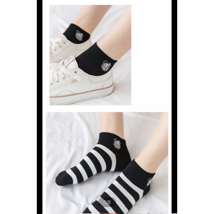 Set 5 Đôi Tất Vớ Cổ Ngắn Họa Tiết Bò Sữa Dễ Thương - Dumi Shop
