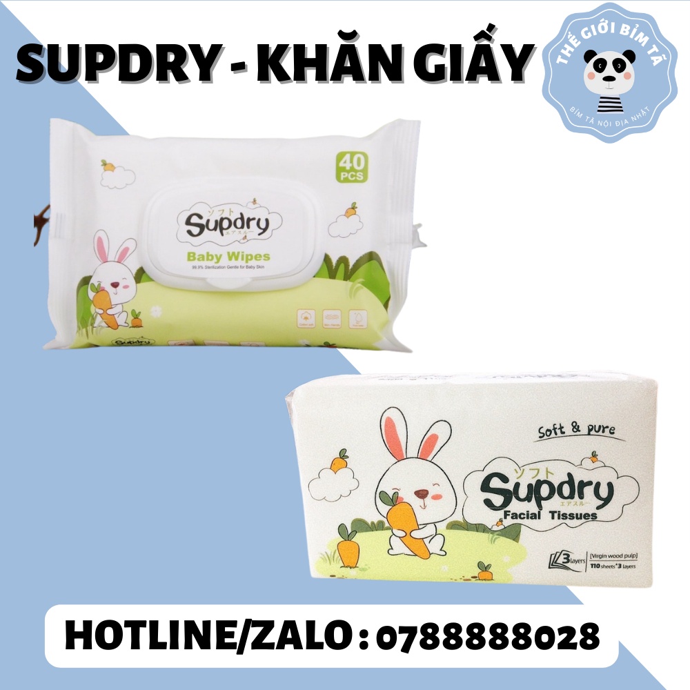 KHĂN GIẤY KHÔ/ƯỚT CAO CẤP SUPDRY 3 LỚP 110 TỜ - 40 TỜ