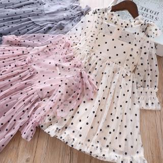 Đầm Bé Gái Phối Lưới Chấm Bi