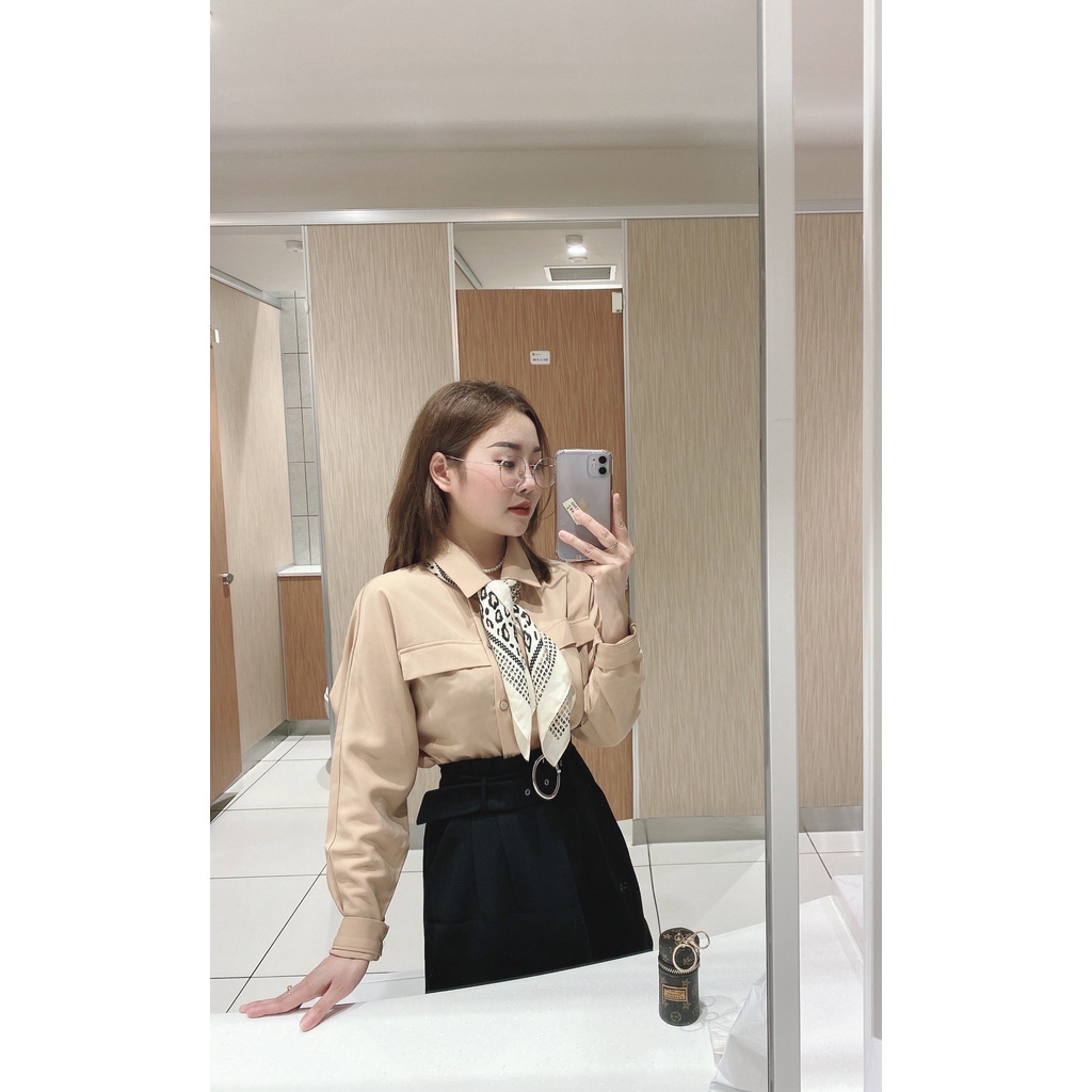 Áo sơ mi kiểu thiết kế đẹp tay dài cánh dơi dáng rộng cổ vest phối cúc cách điệu, chất liệu không nhăn SM01-HT-CLOTHES | BigBuy360 - bigbuy360.vn